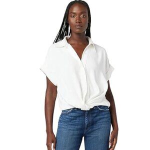 HUDSON Women's Knot Front Button Down Short Sleeve Shirt XL NWT